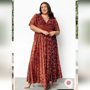 Baltic Born Plus Size V-Neck Floral Maxi Dress in Rust and Burnt Orange